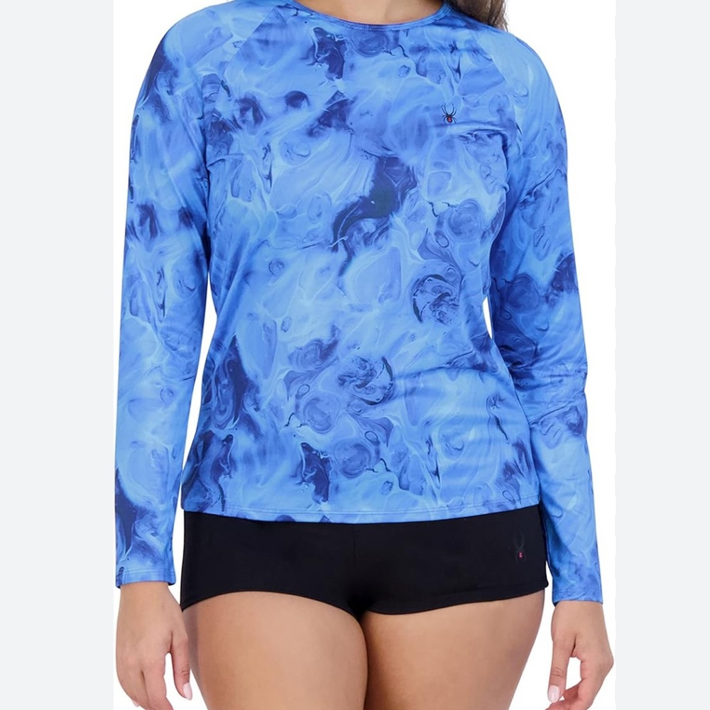 Spyder Ocean Swirl Long Sleeve Rash Guard Swim Top NWOT
